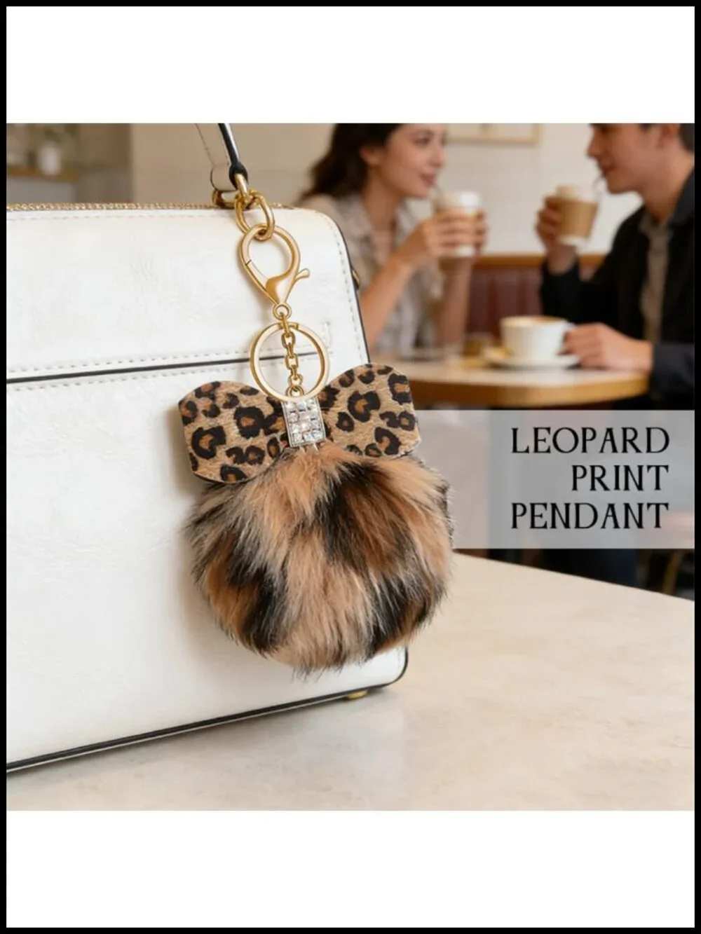 Leopard Faux Fur Keychain Purse Charm Plush Ball Keyring Bag Accessory